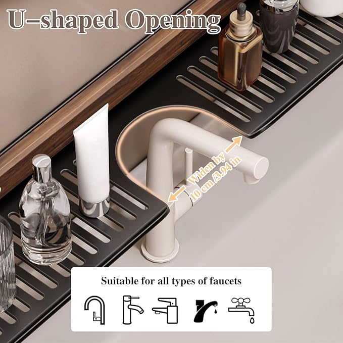 Walnut Bathroom Sink Shelf Over Faucet,2025 New No-Drill Shower Caddy Suction Cup with Strong Adhesion,Stable Over Sink Shower Rack for Easy Drainage,Wall Shelf for Bathroom,Kitchen (19.7IN/50CM)