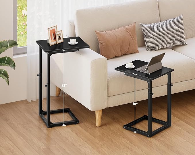 Vagusicc C Shaped End Table, 33" Tall Side Table for Couch, Small C-Table End Table Adjustable Height Couch Side Table, Couch Table Slide Under Sofa Table TV Tray Table for Living Room,Bedroom,Black