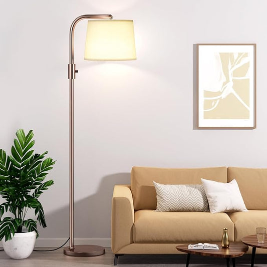 Ambimall 𝐅𝐮𝐥𝐥𝐲 𝐃𝐢𝐦𝐦𝐚𝐛𝐥𝐞 Floor Lamp - Floor Lamps with 9W 𝐋𝐄𝐃 Bulb, Standing Lamps for Living Room with Adjust Head, Modern Standing Tall Light Rotary Switch for Office(Brown and Beige)