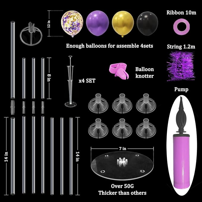 ZJDHPTY Halloween Decorations Balloon Stand with Purple Black and Gold Balloons Balloon Centerpieces for Birthday Bridal Shower Wedding Retirement Graduation New Years (Purple black gold set4)