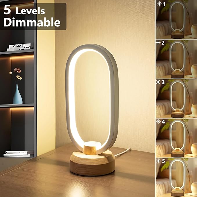 Bedside Table Lamps Bedroom Modern LED Oval Slim Nightstand Lamp,27cm Small Table Light,Warm White 3 Color temperatures,Dimmable Lights with Cable,for Home Adult Kids Living Room Lounge Deco