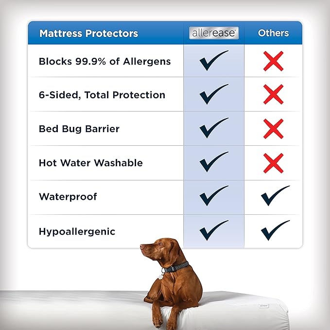 AllerEase Waterproof Mattress Protector, Maximum Allergy Mattress Protector, Queen Mattress Cover