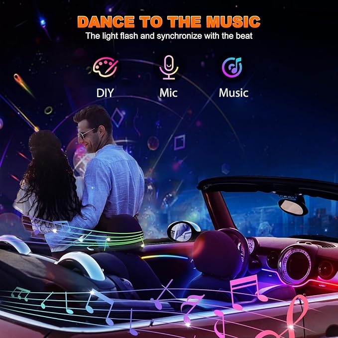 Jushope Car LED Strip Lights, Interior Acrylic LED Lights for Car with Dynamic Rainbow Dream Color Chasing, Ambient Lighting Kits Music Sync (8 in 1(6 * 29.5+43.3+14.5 inches))