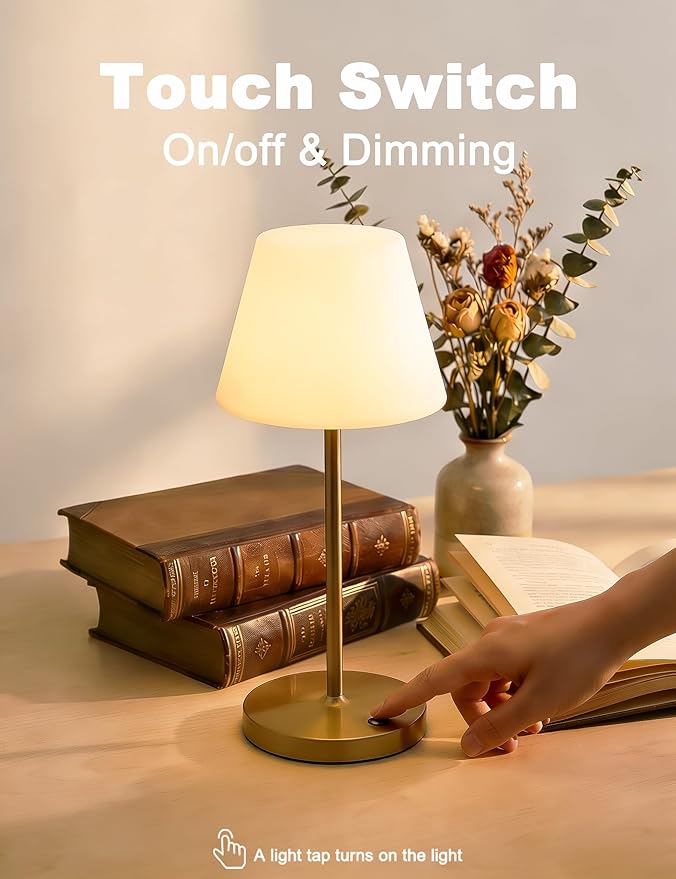 WEILAILUX Mini LED Cordless Table Lamp Rechargeable, 3000mAh Battery Operated Shower Lamp Waterproof, Touch Dimmable 2700K Night Light for Patio Camping Dining Outdoor (Mini Green)
