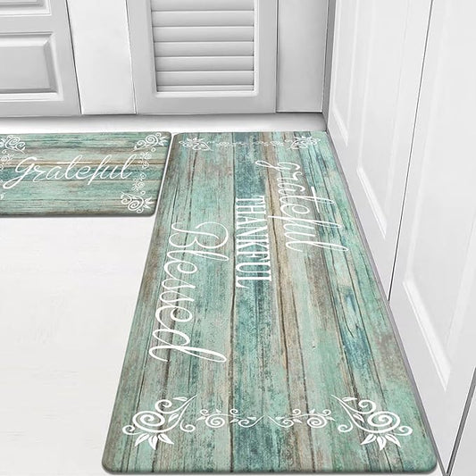 HEBE Anti Fatigue Kitchen Mat Set of 2 Non Slip Cushioned Kitchen Mats for Floor Waterproof Farmhouse Kitchen Rugs and Mats Set Comfort Standing Desk Mat Carpet for Sink,Office,Laundry