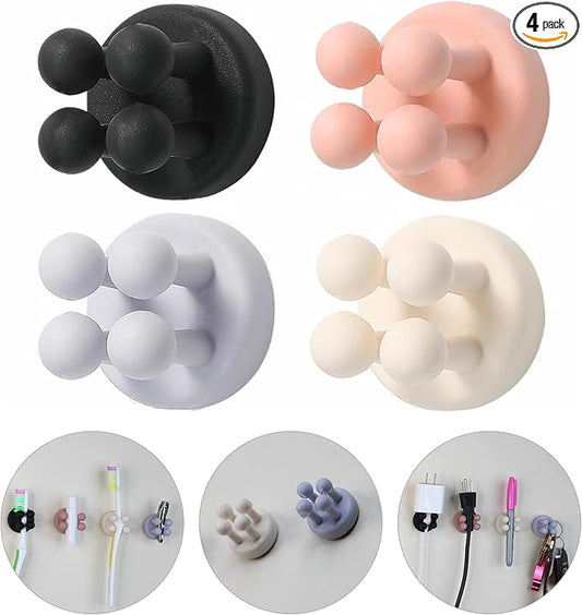 Mindful Design Razor Holder - 4Pcs Self Adhesive Silicone Toothbrush Holders Wall Mounted to Mirror for Shower Hanging Towel, Functional Waterproof Hook for Bathroom Kitchen Living Room Office