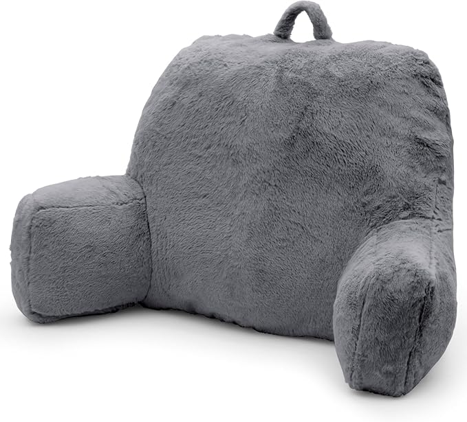 Reading Pillow, Back Support Pillow for Bed Sitting Up, Large Bed Rest Pillow with Arms for Adults,Back Support Pillow for Couch and Chair, Grey