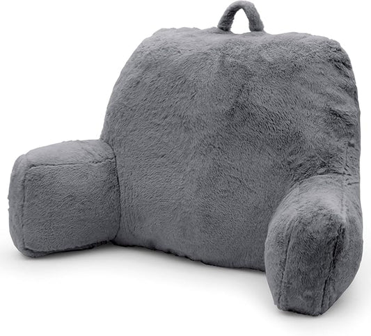 Reading Pillow, Back Support Pillow for Bed Sitting Up, Large Bed Rest Pillow with Arms for Adults,Back Support Pillow for Couch and Chair, Grey