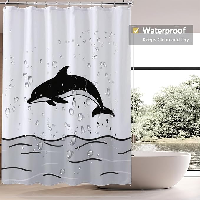 LLSCL Fabric Shower Curtain Liner with Magnets, Waterproof Hotel Quality, 72 x 72 Machine Washable