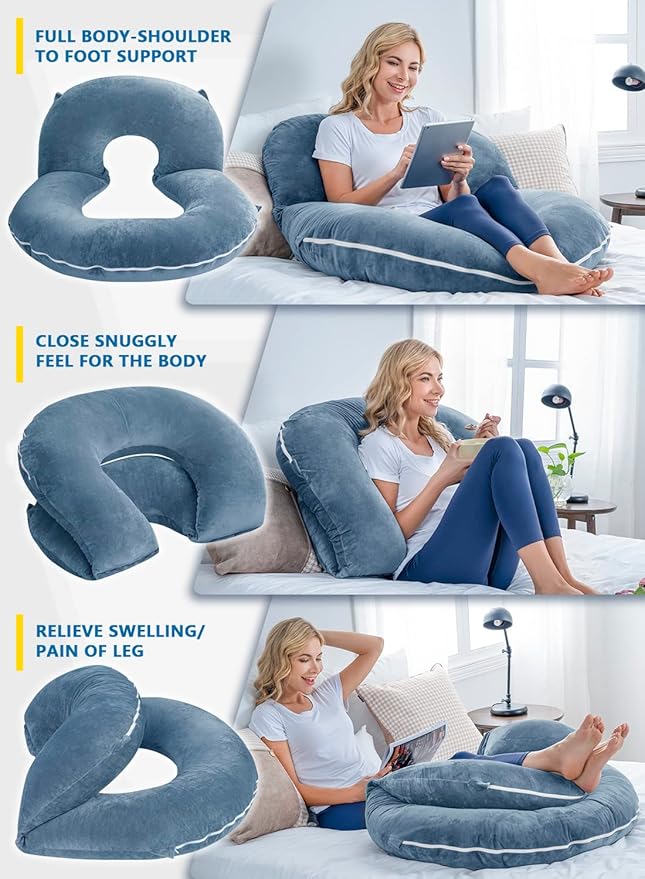 INSEN Reading Pillow, Back Pillow for Sitting in Bed for Reading, Nurse & Relax, Reading Pillow for Adults, Moms & Kids, Sit Up Pillow for Bed, Blue