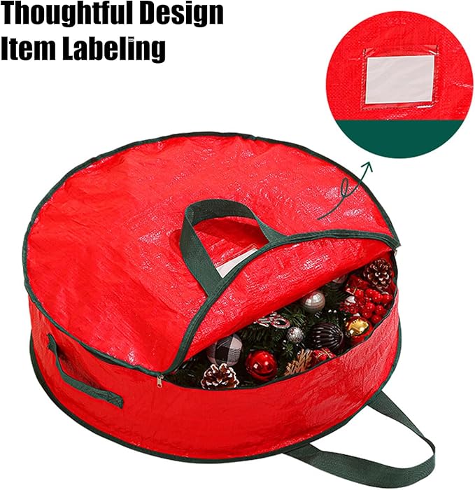 Wreath Box - Christmas Wreath Storage Bag - Waterproof with Sturdy Carry Handle Dust Protection Organizers for Under Bed Toy Storage Home Garage Organization