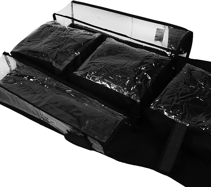 Housoutil Door Wrapping Paper Storage Bag, Hanging Closet Organizer with Multiple Pockets, Black Non-Woven Fabric Wall Mount Storage for Wrap and Ribbon