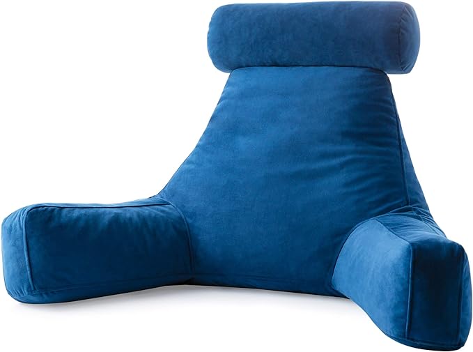 Linenspa Reading Pillow with Shredded Memory Foam- X-Large Size with Neck Support - Back Pillow for Sitting in Bed, Reading, Gaming, Watching TV – Bed Chair with Arms, Dorm Room Essentials, Navy