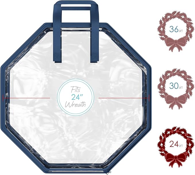 Hearth & Harbor 24" Clear PVC Wreath Storage Organizer Box - Dual Zipper, Reinforced Handles, Durable PVC Material