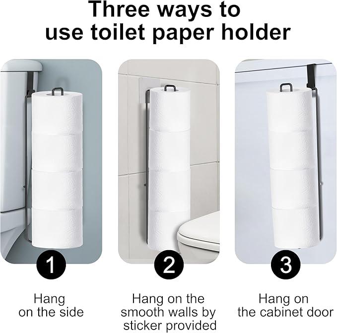 Black Toilet Paper Holder for 4 Rolls Tissue, Over The Tank Toilet Paper Holder, Stainless Steel Rustproof Toilet Paper Storage Wall Mount, for Rv, Bathroom Storage and Organization, 1 PC