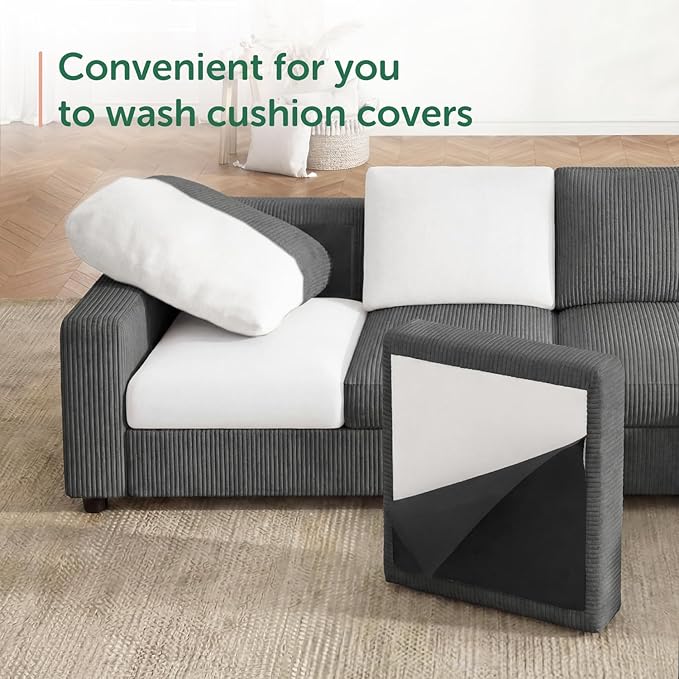HONBAY 97'' Sectional Sofa, 3 Seaters Modular Sofa, Comfy Corduroy Pet Friendly Fabric for Small Space,Living Room, Grey