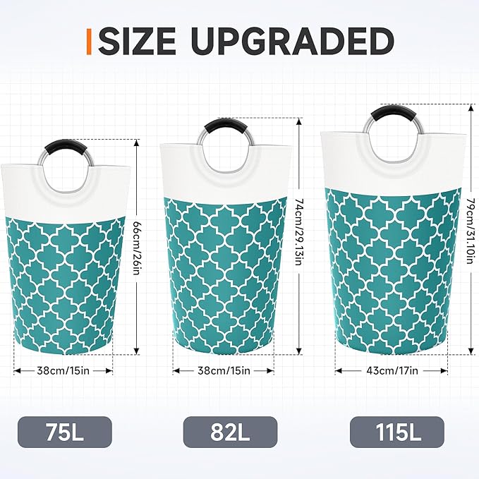 Fabspace Large Laundry Basket Laundry Hamper Bag Washing Bin Clothes Bag Collapsible Tall with Handles Waterproof Travel Bathroom College Essentials Storage for College Dorm, Family (Green) 75L