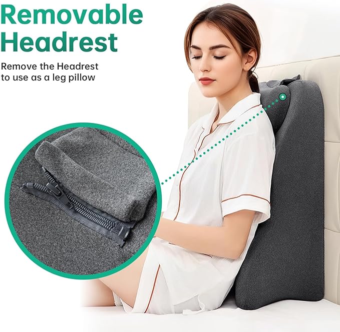 MOONYOOY Memory Foam Ergonomic Support Pillow & Leg Elevation Cushion - Memory Foam Back Support for Bed Sitting, Reading & Daily Relaxing, Removable Washable Cover, Gray