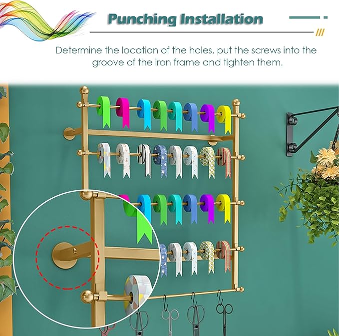 Wall Mounted Ribbon Storage Holder with 5 Hooks, Hang Necktie Display Stand Organizer Shelf for Flower Shop Cake Shop, 5 Tier Metal Wrapping Paper Rack ( Color : White , Size : Lxh-100x80cm/39.4x31.5i