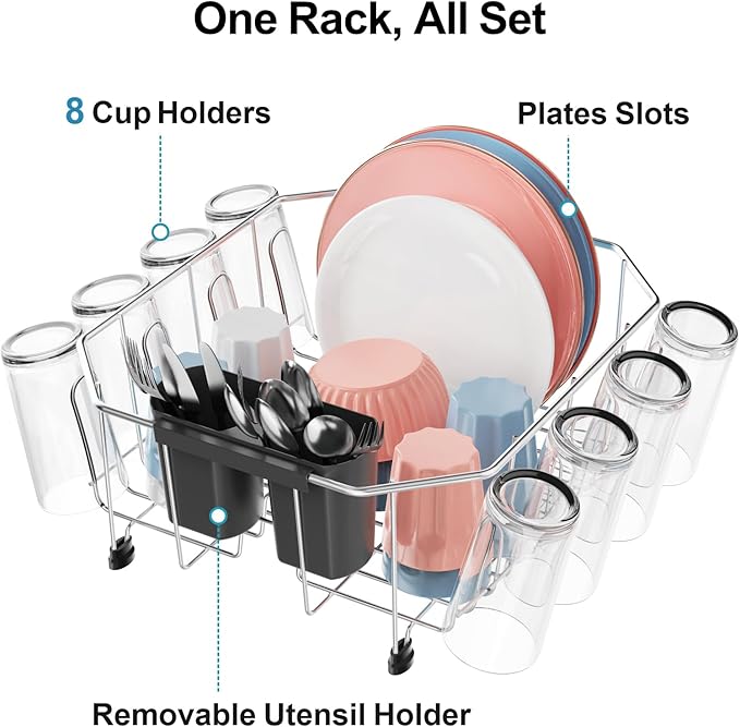 iSPECLE Small in Sink Dish Drying Rack - Stainless Steel Compact Inside Sink Dish Drainer for RV Apartment Kitchen, Rust Resistant, 11.6" W x 13.4" L, Silver