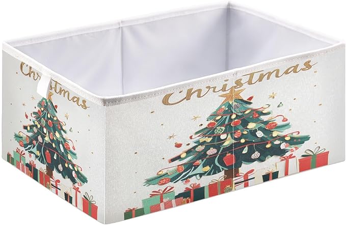 Christmas Tree Fabric Storage Bins Foldable Closet Organizers and Storage Sturdy Storage Boxes for Living Room Bathroom, 15.7x10.6x7 Inch
