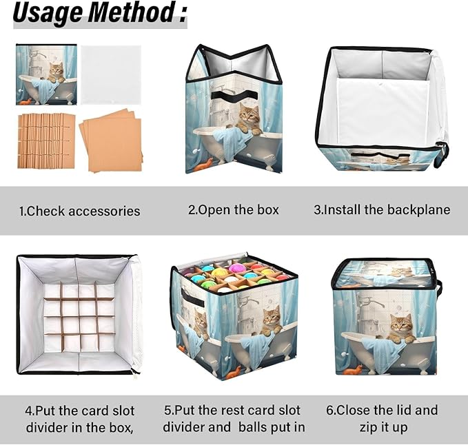 Kigai Bathroom Cat Christmas Ornament Storage Box with Zipper & Adjustable Dividers Holiday Ornament Organizer Xmas Storage Container, 64 Balls