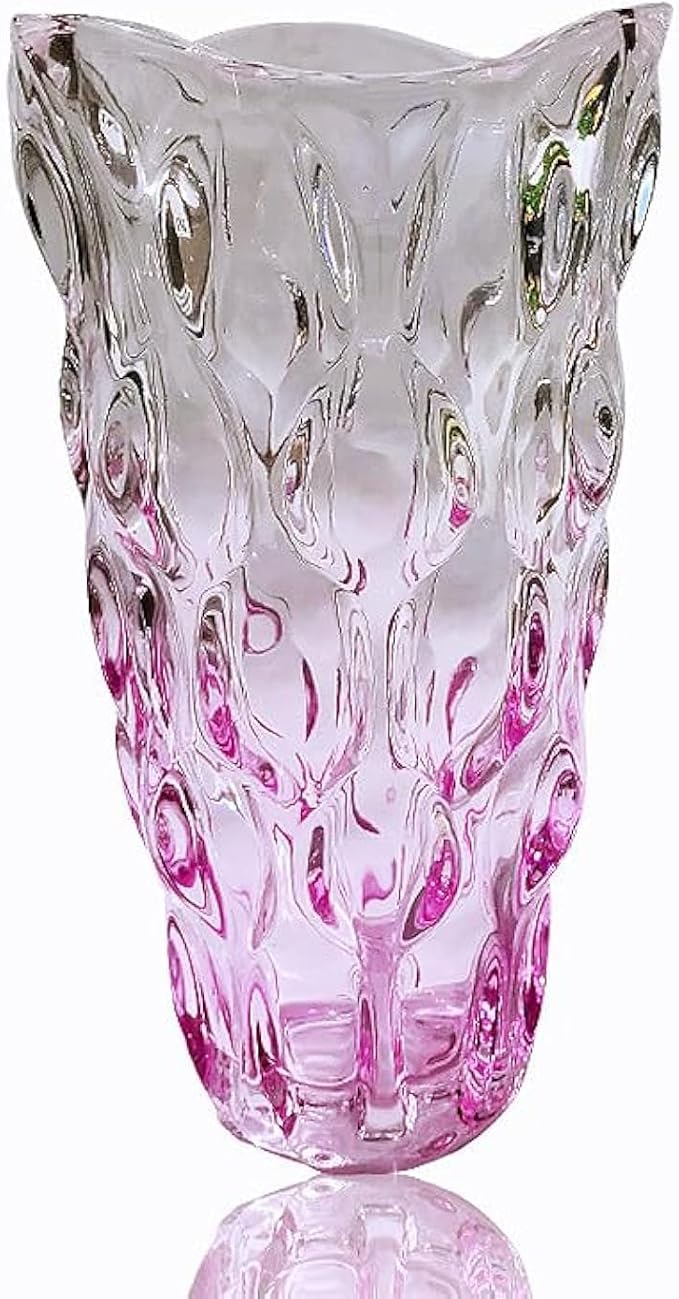 Unbreakable Flower Glass Vase 3.5lb 9.5inch Sparkle vase Bohemian Style, for Centerpieces,Kitchen,Office, Living Room,Wedding,Perfect Home Decor Glass Vase (Gradient Pink)