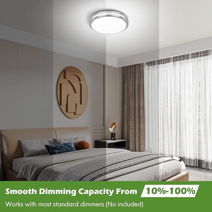 13 inch Dimmable LED Ceiling Light Fixture, 36W Super Bright 3600 Lumens Brushed Nickel Flush Mount Light Fixture, 2700K-6500K Adjustable Ceiling Lights for Bedroom, Kitchen, Bathroom, 1-Pack