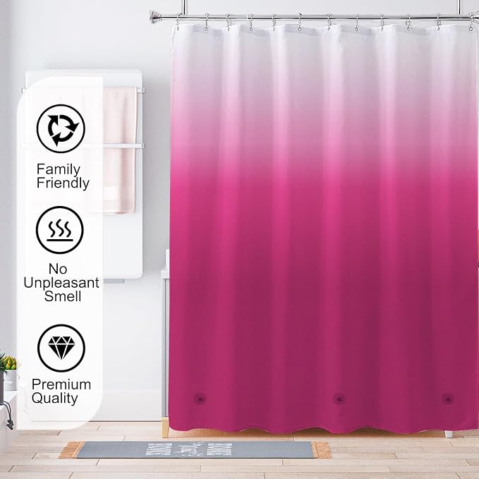TIKABC Red Shower Curtain Liner, 4G PEVA Shower Liner, Plastic Peva Waterproof Shower Curtains, 72x72 inch with Grommet Holes 3 Magnetic Weights