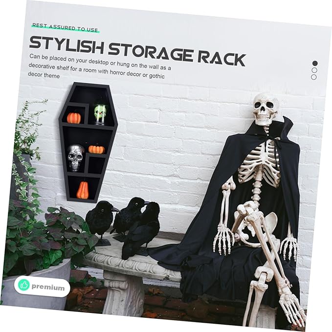 Spooky Coffin Shelf Gothic Decor Organizer for Candles Books Figurines Unique Halloween Storage Rack for Eerie Atmosphere Creepy Collectibles Novelty Decorative Display Shelf