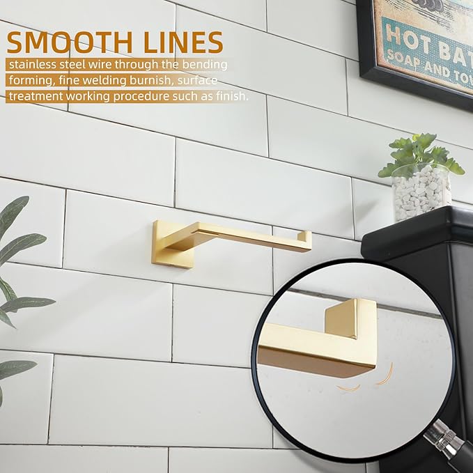 KOKOSIRI Toilet Paper Holder Gold Tissue Paper Dispenser for Kitchen Bathroom Washroom Toilet Roll Holder Stainless Steel, Wall Mounted B2006BG