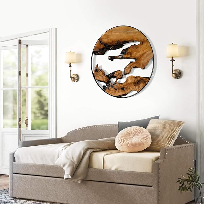 WELLAND Cedar Wood Wall decoration Ornaments, 16" L x 16" W x 1" H Hanging Decoration, irregular shape décor for Home Office, Living Room, Bedroom, Entryway, Bathroom