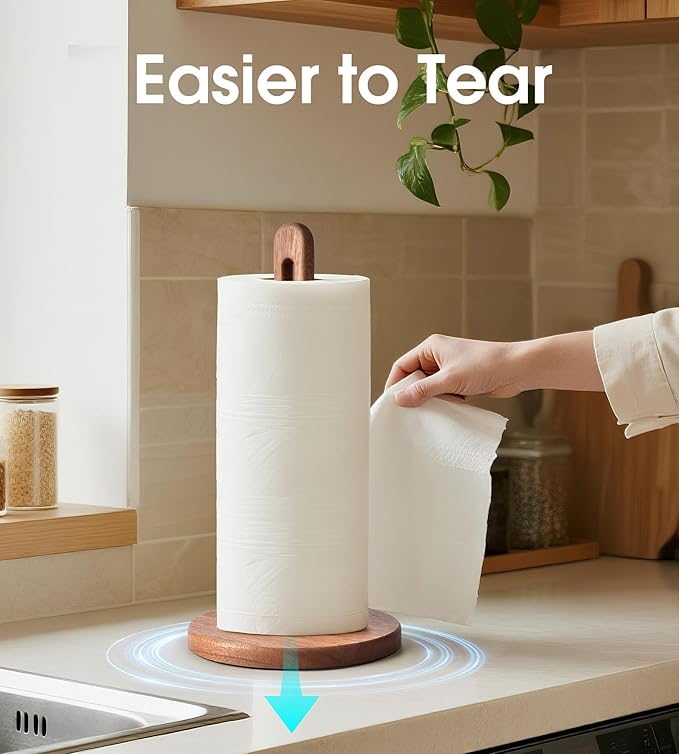 Acacia Wooden Paper Towel Holder Stand for Jumbo Roll - Stylish Kitchen Paper Rack Bathroom Towel Roll Stand Organizer, UA, Solid Wood Simply Standing Countertop Paper Roll Holder, Large