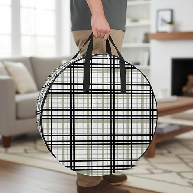 Storage Bag Sage Green Buffalo Plaid Round Storage Totes Bins Closet Organizers with Zippers & Handle Black Check Stripe Clothes Storage Container for Bedroom Dorm Space Saving Packing Supplies Bags