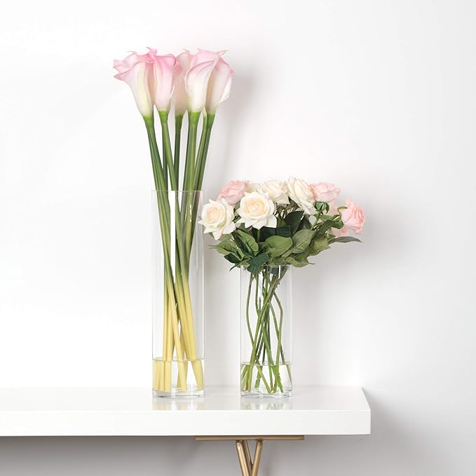 WGVI Quality Thick Weighted Clear Cylinder Glass Vases, 3" W x 12" H, Skinny Bud Vase Floral Bouquet Flower Arrangements Storage Container Candle Holders Decorative Accents, Bulk Wholesale, 18 Pieces