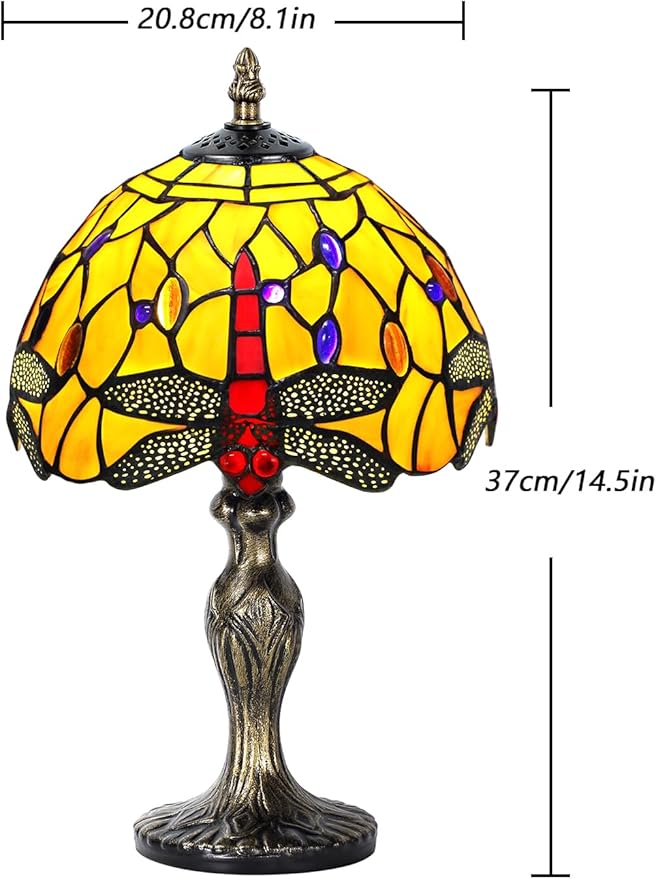 MIAOKE Stained Glass Table Lamp,Stained Glass Crystal Bead Style Table Light,Handmade Desk Bedside Night Light,Antique Art Craft Gifts Lover Living Room Bedroom Bookcase (Orange Dragonfly)