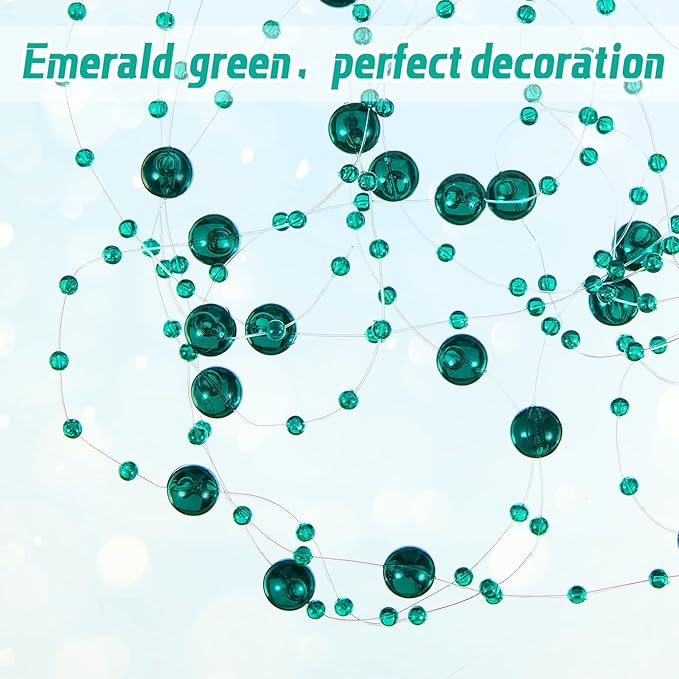 Tondiamo 24 Pcs Artificial Pearl String for Floating Candle Faux Pearls Beads String Garland Centerpiece Decoration for Vases Filler Wedding Spring Holiday Party Decor(Clear Green)