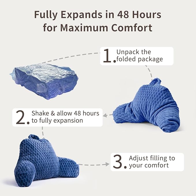 Faux Fur Reading Pillow for Bed Adults, Ultra Soft Plush Floor Backrest Pillow with Side Pockets for Bed & Couch, Perfect for Reading, Watching TV, Gaming, Relaxing, Blue