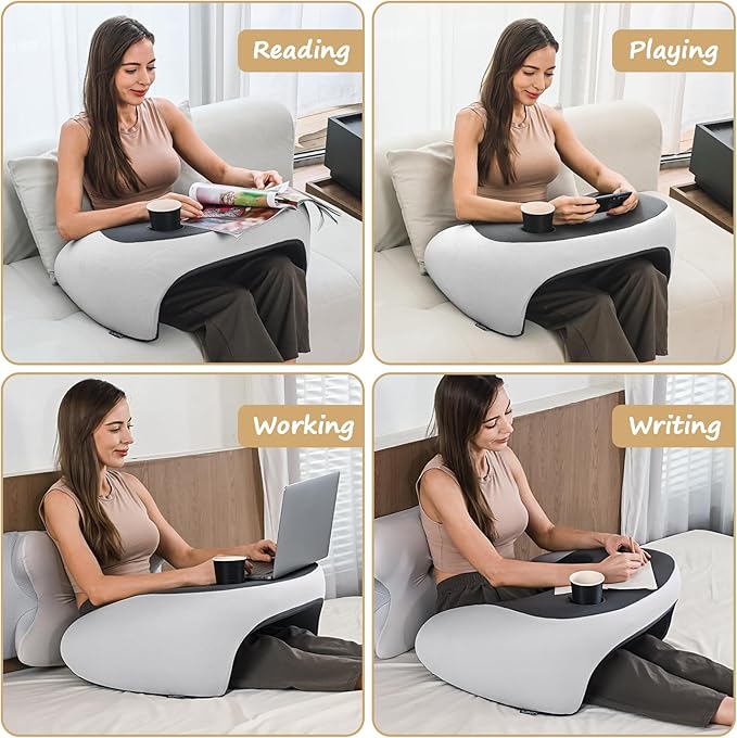 Olumoon Reading Pillow, Lap Desk Pillow for Adult, Gaming Pillow Memory Foam for Arm Support, Arm Rest for Working, Crocheting, Playing Game or Siting in Bed, Floor, Sofa (Grey)