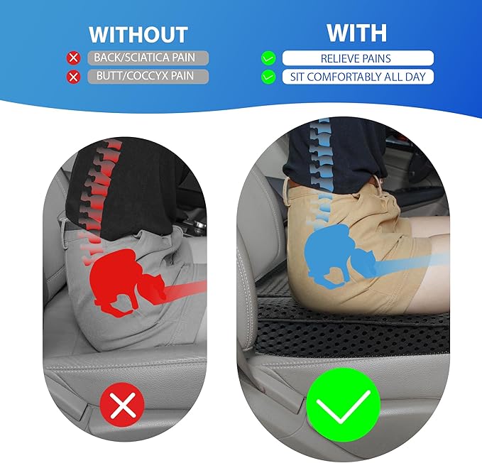 Lofty Aim Car Seat Cushion, Comfortable Memory Foam Seat Pillow for Driving, Sciatica-Back Pain Relief, Cushion for Car-Truck, Office, Wheelchair - Mesh Black