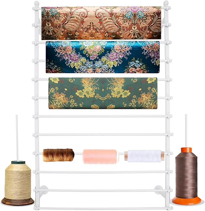 12-Layer Ribbon Holder Organizer Rack Wall Mounted Wrapping Paper Storage Rack Ribbon Dispenser Holder Wrapping Station Display Racks for Craft Room Florist Cake Shop(White)