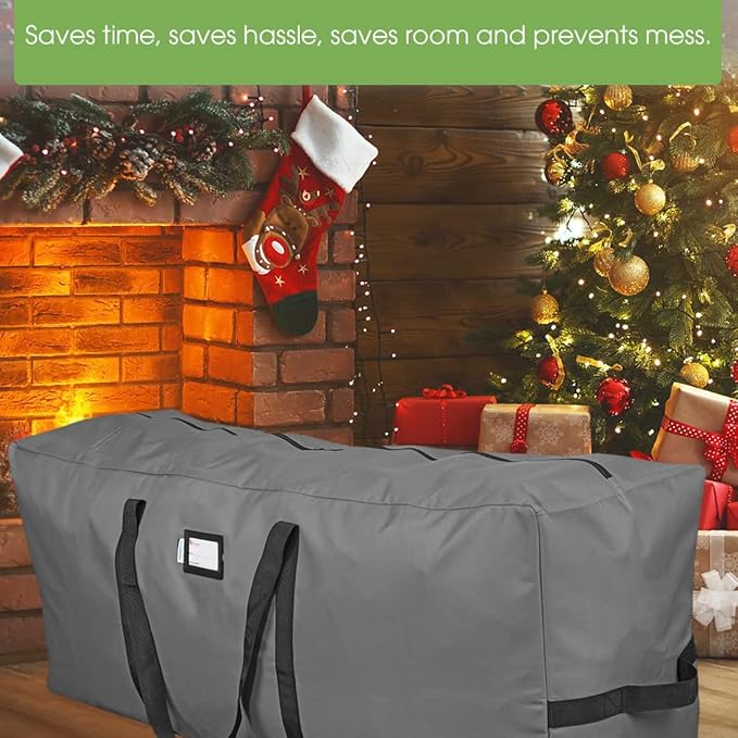 Primode Heavy Duty Christmas Tree Storage Bag, Fits Up to 9 Ft. Tall Disassembled Tree, 25" High X 20" Wide X 65" Long, Heavy Duty Storage Container, Constructed Of Durable 600D Oxford Material (Gray)