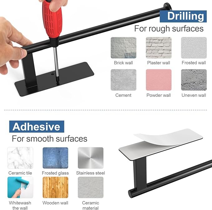 CUXIXA Paper Towel Holder Under Cabinet, Upgraded Self Adhesive Paper Towel Holder Wall Mount for Kitchen, Bathroom, RV, Bend-Resistant, Self-Adhesive or Drill mounting