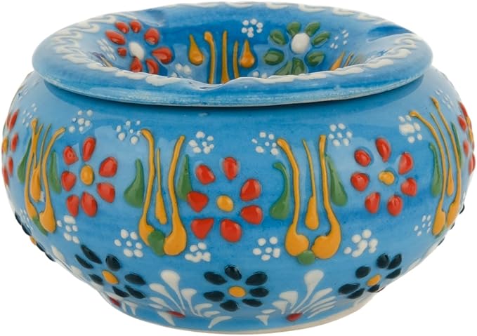 Decorative Ceramic Jar-Colorful Decorative Jar with Lid-Handmade Small Decorative Jar-Windproof Unique Jars-Turkish Home Decor (Light Blue)
