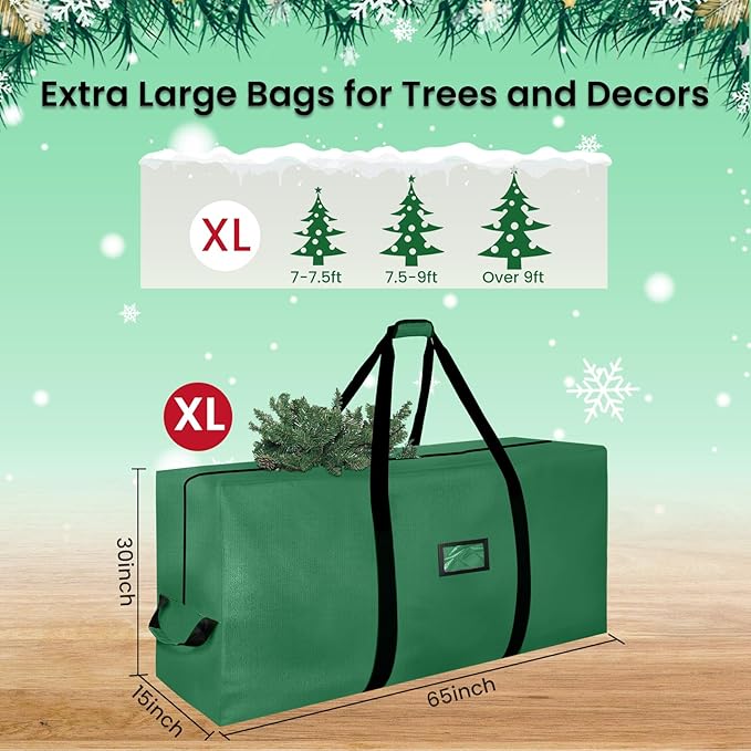 Christmas Tree Storage Bag 9 Ft, Tree Bags for Storage 9 Foot Christmas Tree Bag Storage Box - Strong, Extra Large, Waterproof, Reinforced Handles, Dual Zippers, Wide Opening Green Xmas Tree bag