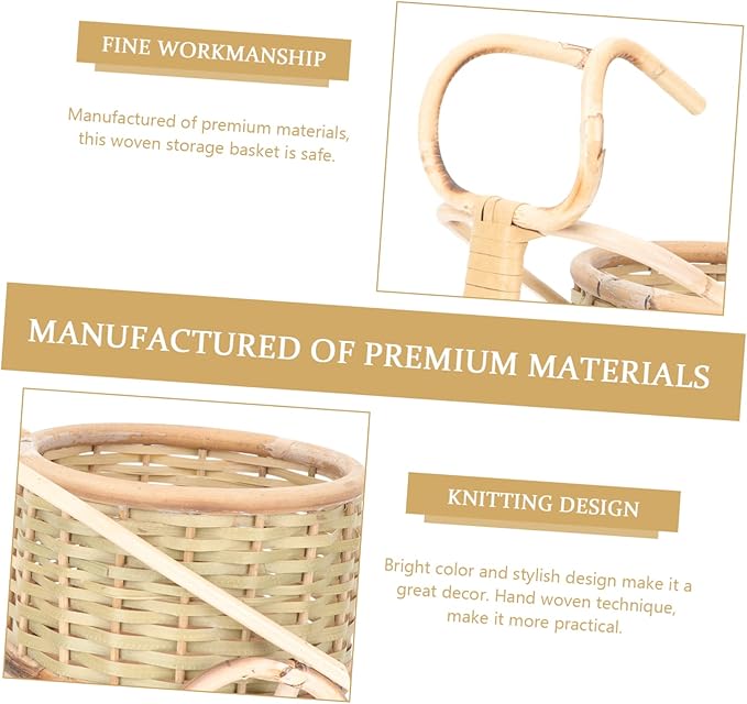 VOSAREA Handmade Rattan Tricycle Basket Mini Bamboo Pen Organizer for Desktop Decor Creative Storage for Home Office and Parties