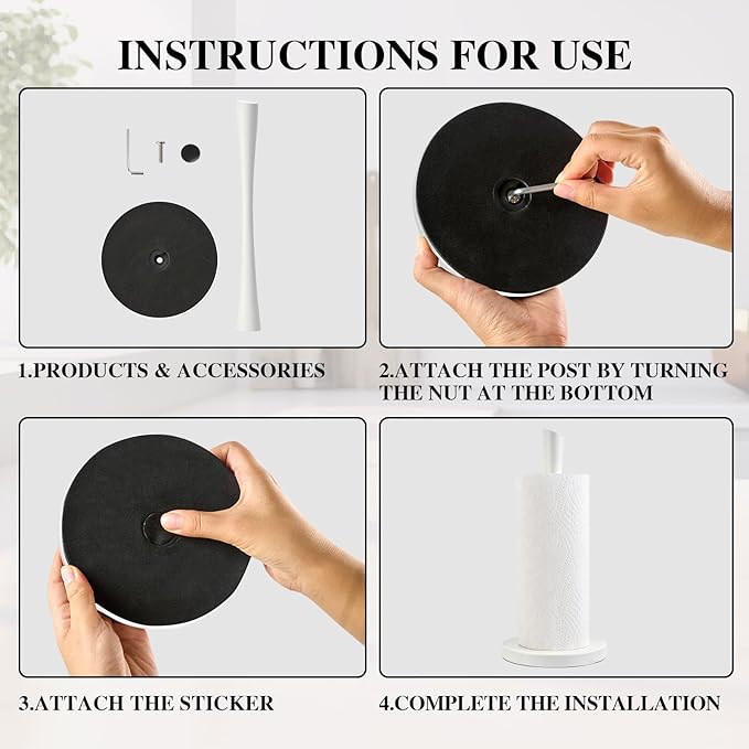 JOGREFUL Paper Towel Holder Stand, Stainless Steel Kitchen Paper Towel Countertop Stand with Streamline Body, Bathroom Organization for Family Standard Large Size Roll Paper, White