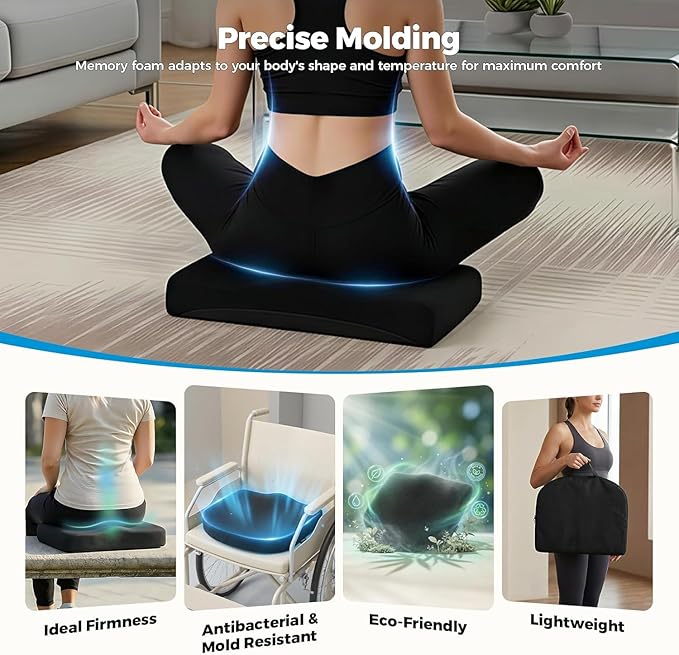 Tsumbay Firm Support Coccyx Cushion for Office Chair - Orthopedic Memory Foam, Standard Size (16.9”x15”), Tailbone Pain Relief with Removable Washable Cover & Handle for Car, Wheelchair