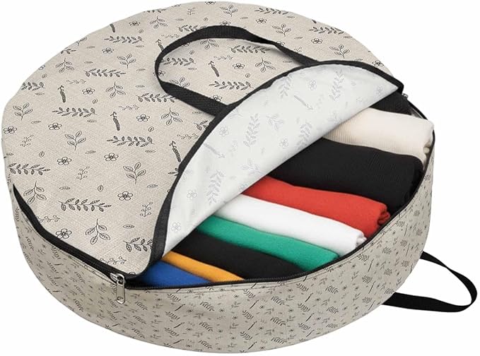 Storage Bag Wheat Ear Round Storage Totes Bins Closet Organizers with Zippers & Handle Floral Leaf Plant Linen Clothes Storage Container for Bedroom Dorm Space Saving Packing Supplies Moving Bags