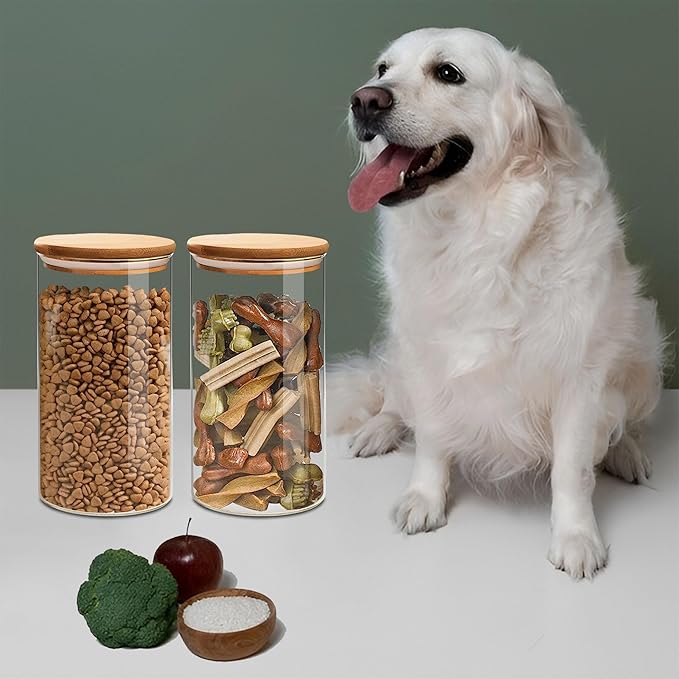 VIEWELLD 1.5 Qt Round Glass Storage Containers with Lids, Clear Food Storage Container Jar with Sealing Bamboo Lid for Noodles Flour Cereal Rice Sugar Tea Coffee Beans, Round Set of 3